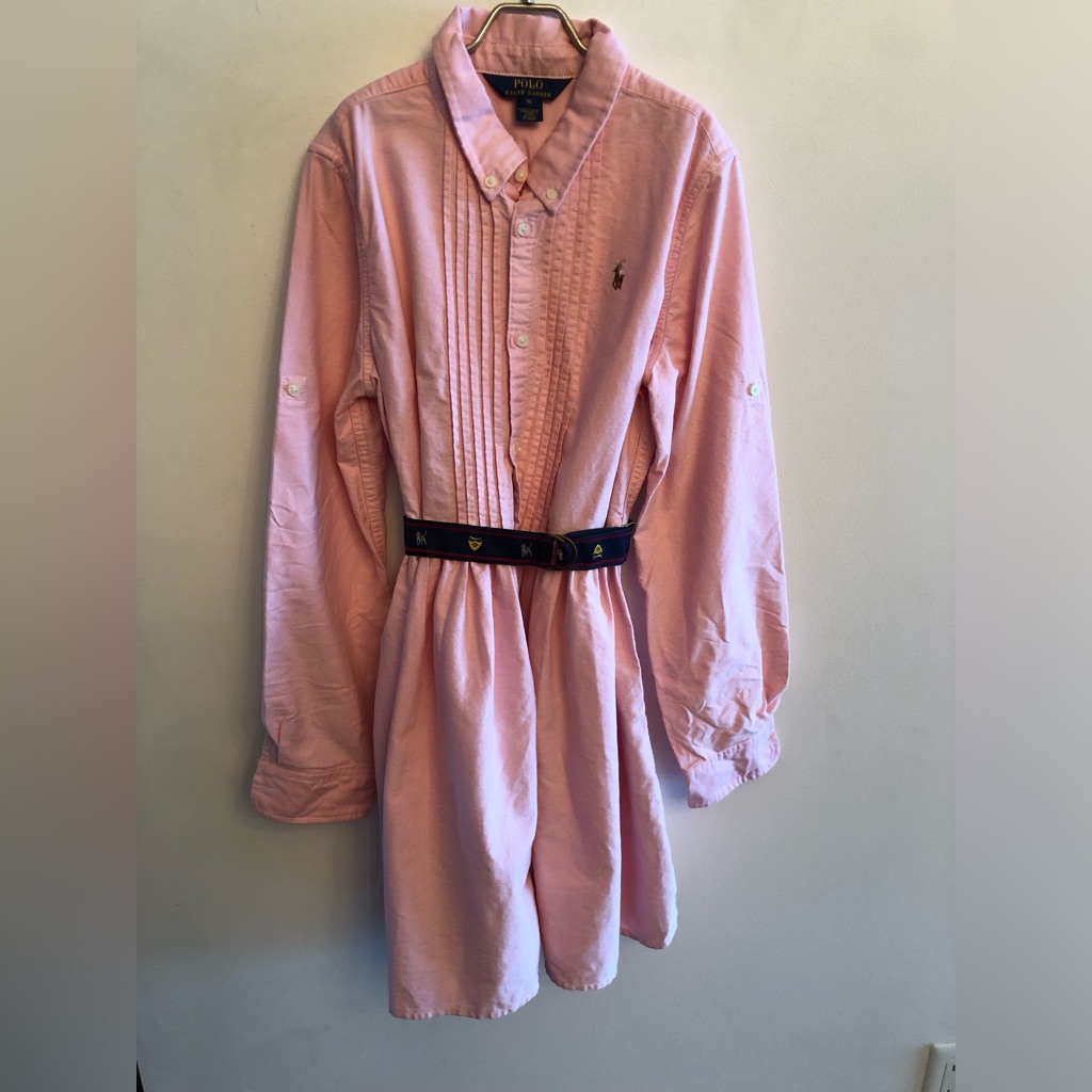 Polo Ralph Lauren Pink Cotton Twill Shirtdress Youth 16 Years Or Ladies Xxs